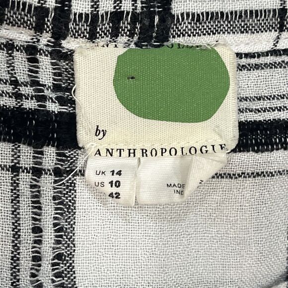 Anthropologie Women's Blouse Size 10 Black Plaid Tunic Button Down Wool Blend - Picture 4 of 10
